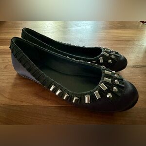 Tory Burch Erin Grosgrain Ribbon Studded Satin Flats, size 9